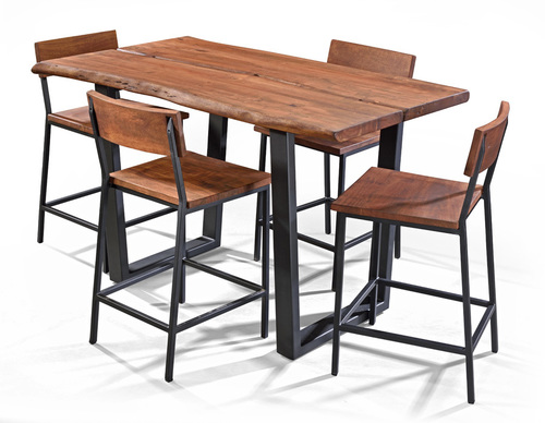 Solid Acacia Live Edge Counter Height Dining Table - D147xW81xH91 CM, U-Shaped Dark Iron Legs, Eco-Friendly, Durable, Easy to Clean