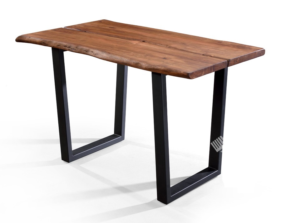 Solid Acacia Live Edge Counter Height Dining Table - D147xw81xh91 Cm, U-shaped Dark Iron Legs, Eco-friendly, Durable, Easy To Clean