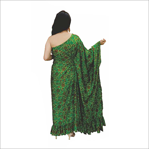 One Shoulder Dress - Silk Modal Crepe 25-30 Inch Length Green Color | Sleeveless Beaded Decoration Breathable Washable Available In All Sizes