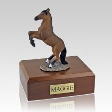 Rearing Horse Cremation Urn - 7.75x6x3.75 Inches | Solid Metal With Wooden Base, Tamper-resistant Design