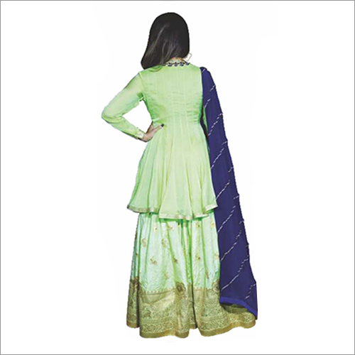 Green Sharara With Blue Dupatta Decoration Material: Beads