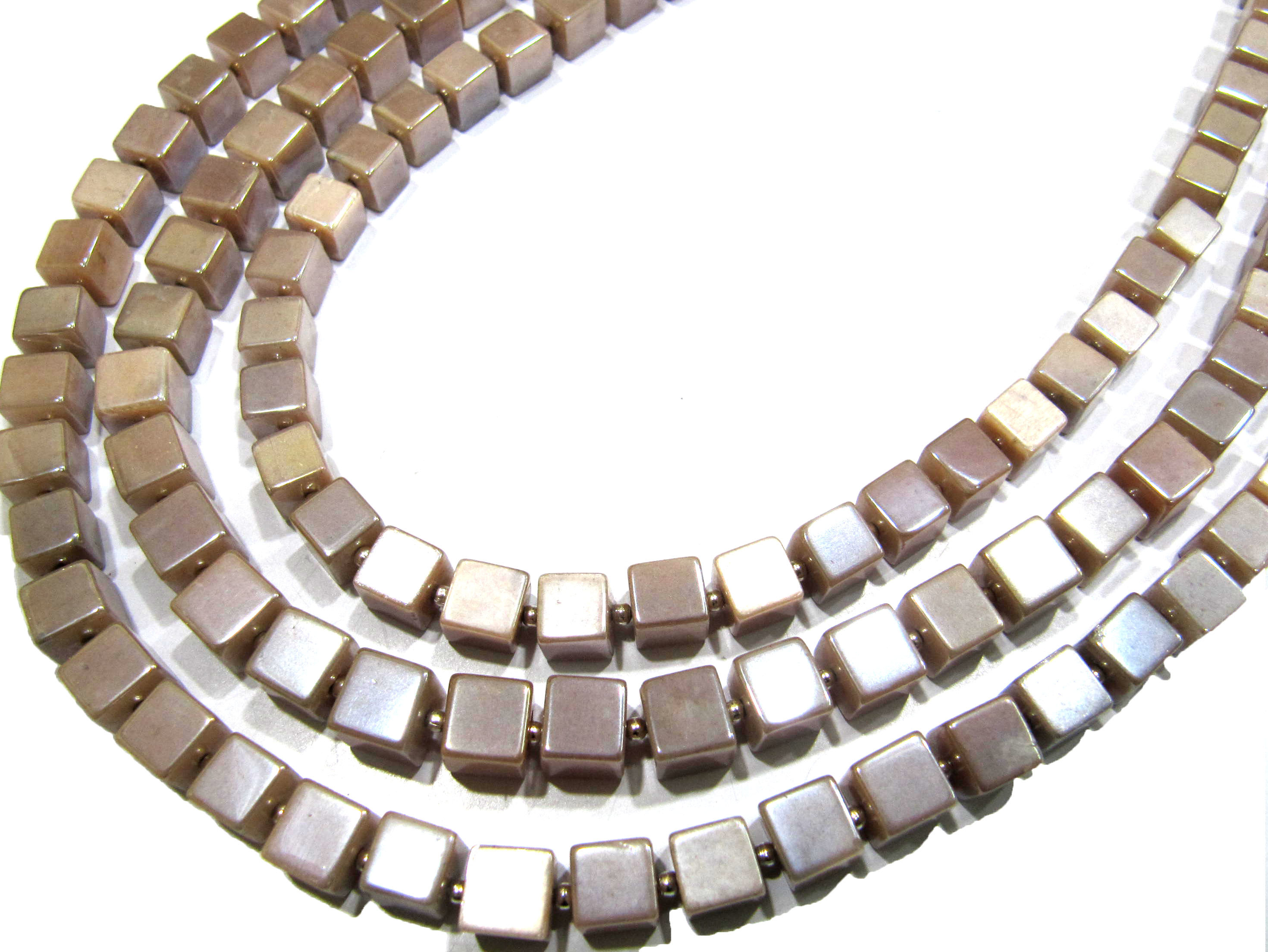 Natural Moonstone Ab Mystic Coated 6-7mm Peach Color Plain Smooth Cube Box Shape Beads