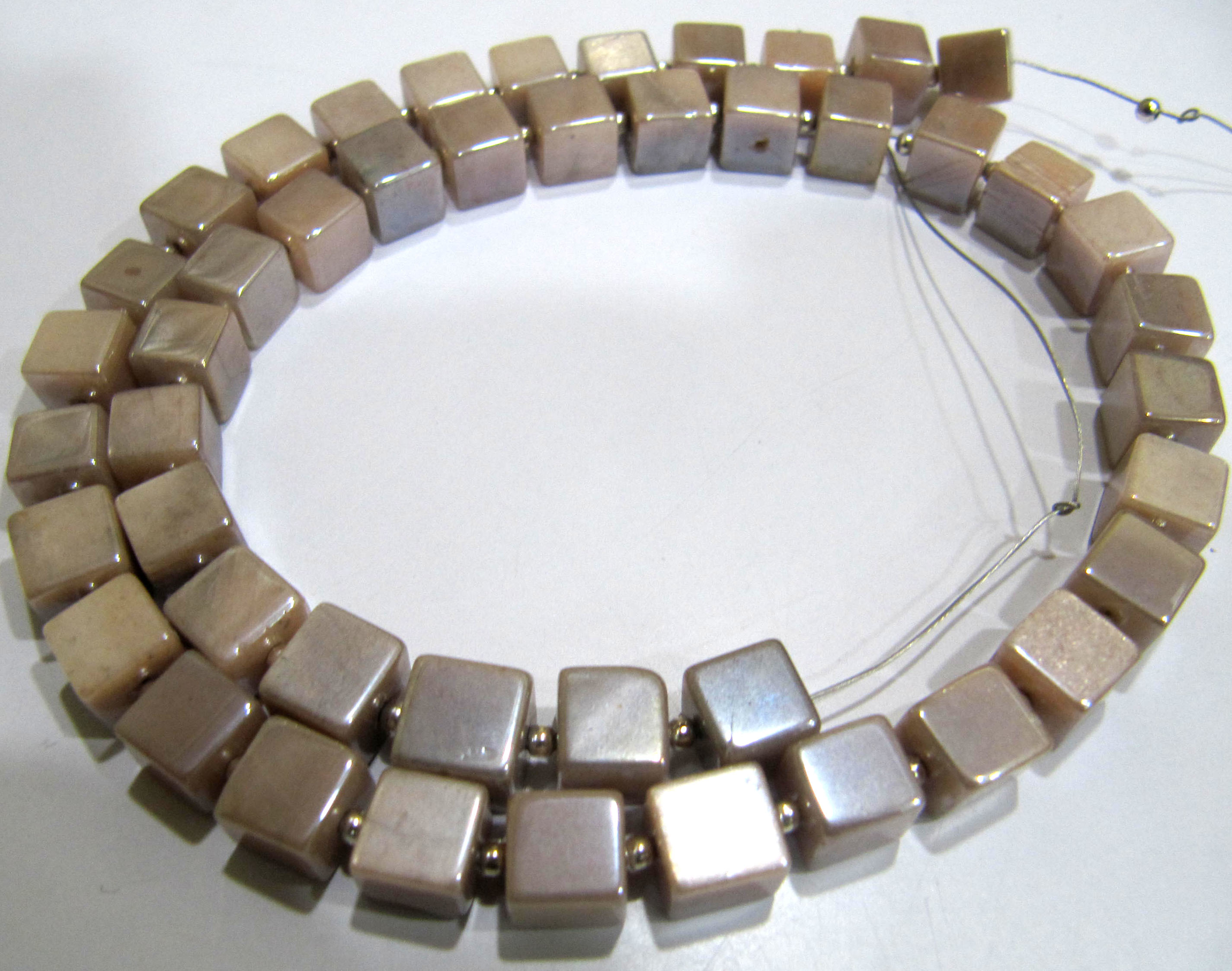 Natural Moonstone Ab Mystic Coated 6-7mm Peach Color Plain Smooth Cube Box Shape Beads