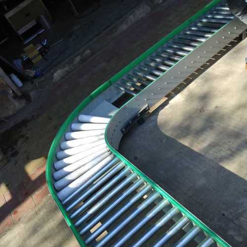 Gravity Conveyor - Aluminum Material, 18x10 Feet Dimensions | 2-Inch Rollers, 100 lbs Load Capacity, Green Steel Frame