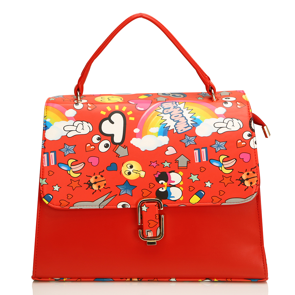 Red Ladies Printed Leather Handbag