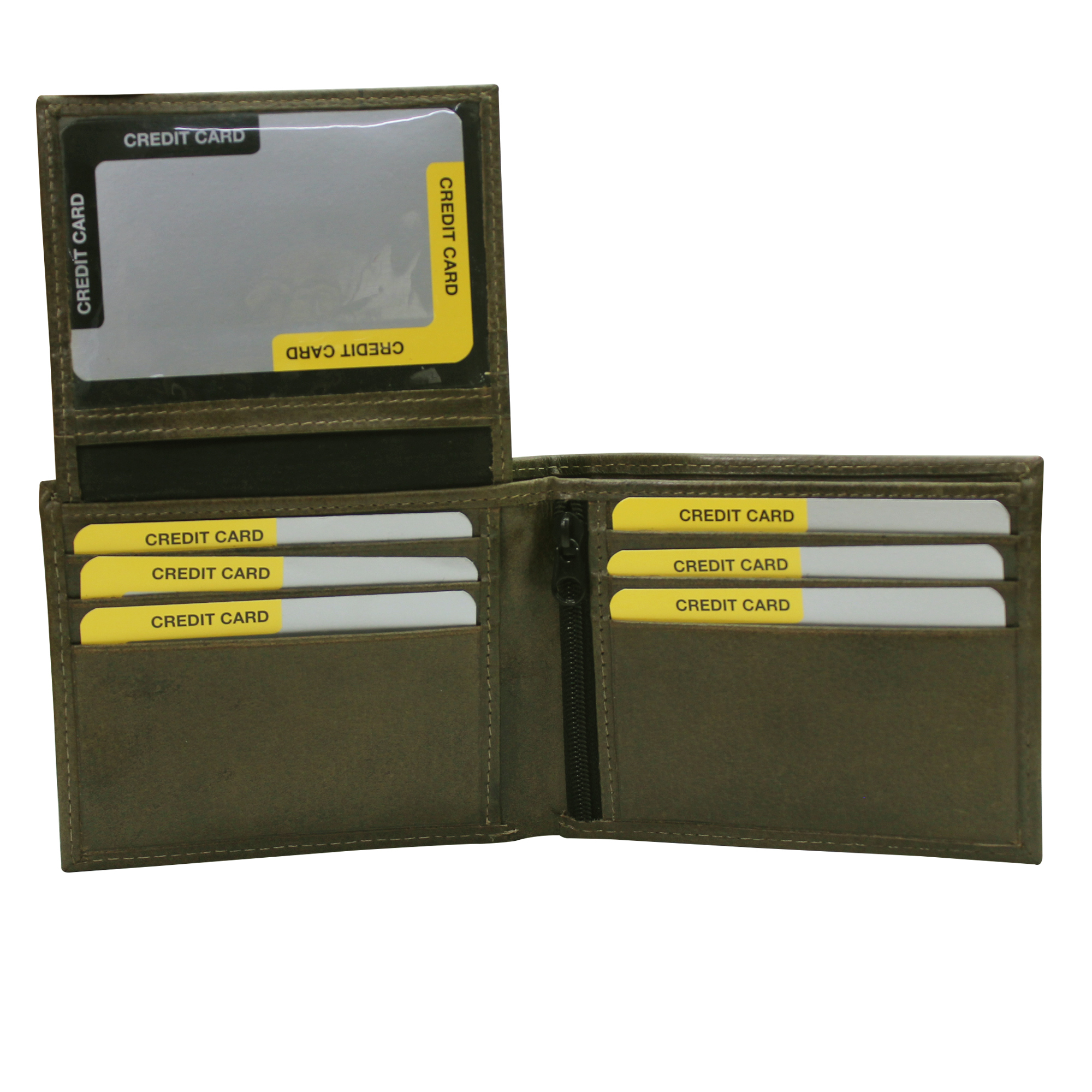 Men Genuine Leather Bifold Slim Wallet - Aniline Buff Leather, 11x8.5x2.5 Cm, Woods Color | 12 Card Slots, Rfid Lock, Zip Coin Pocket, Trendy Design