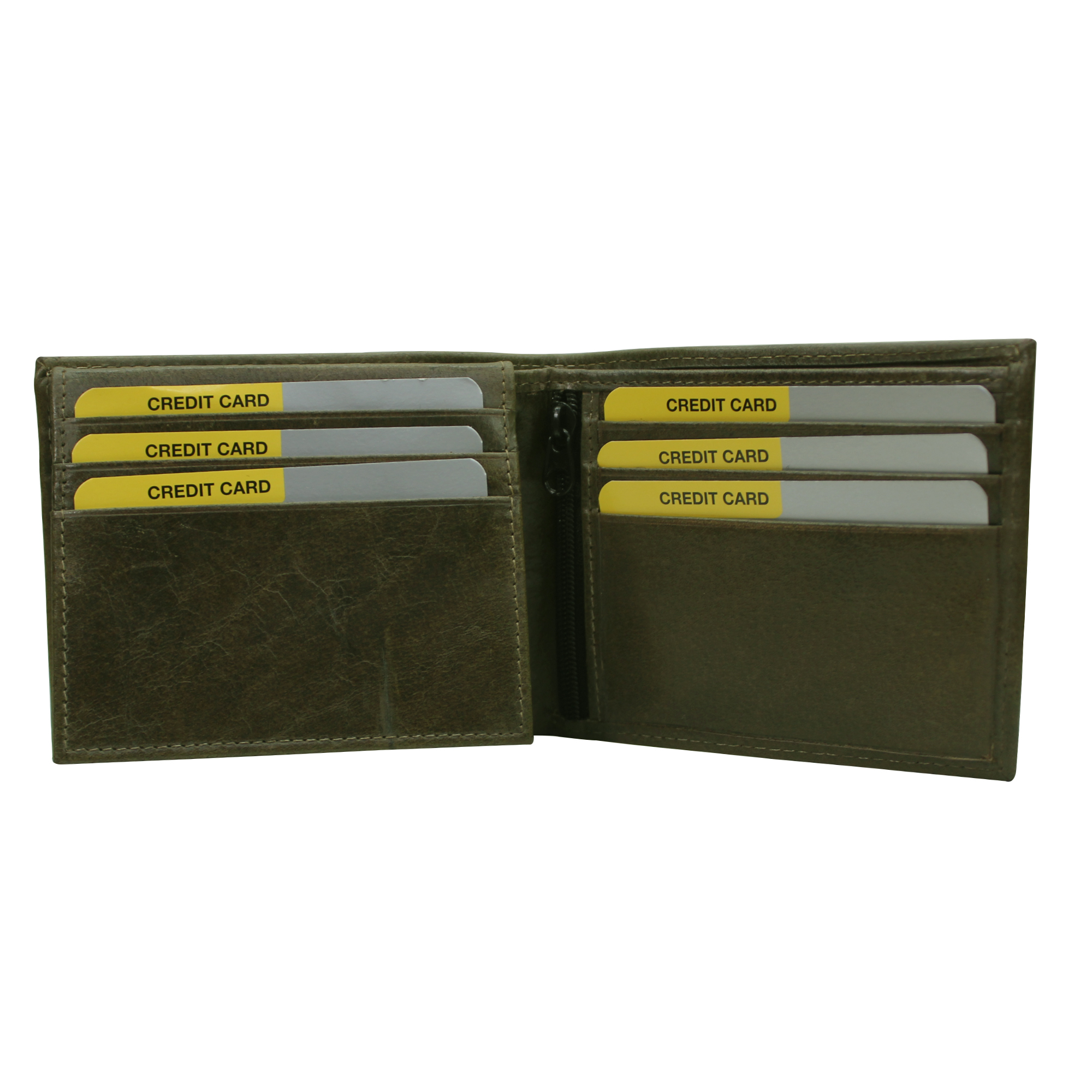 Men Genuine Leather Bifold Slim Wallet - Aniline Buff Leather, 11x8.5x2.5 Cm, Woods Color | 12 Card Slots, Rfid Lock, Zip Coin Pocket, Trendy Design