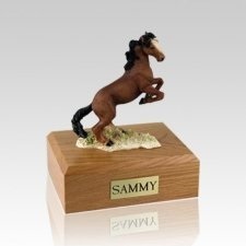 Bronze Medium Horse Cremation Urn - 7.75"w X 6"d X 3.75"h | Solid Metal, Beautiful Wood Base, Elegant Religious Style