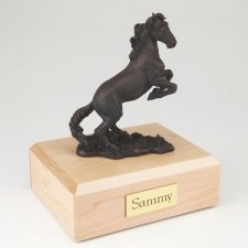 Bronze Medium Horse Cremation Urn - 7.75"w X 6"d X 3.75"h | Solid Metal, Beautiful Wood Base, Elegant Religious Style
