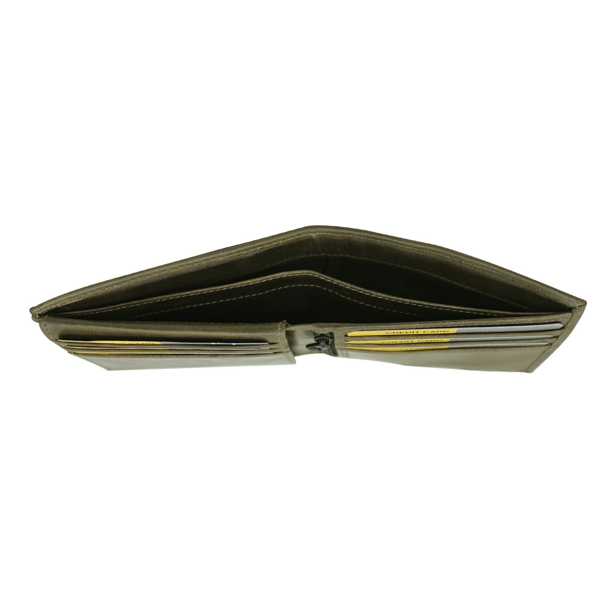 Men Genuine Leather Bifold Slim Wallet - Aniline Buff Leather, 11x8.5x2.5 Cm, Woods Color | 12 Card Slots, Rfid Lock, Zip Coin Pocket, Trendy Design