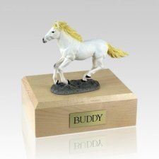 White Beautiful Running X Large Horse Cremation Urn