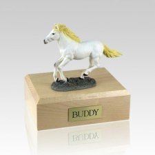 White Beautiful Running X Large Horse Cremation Urn