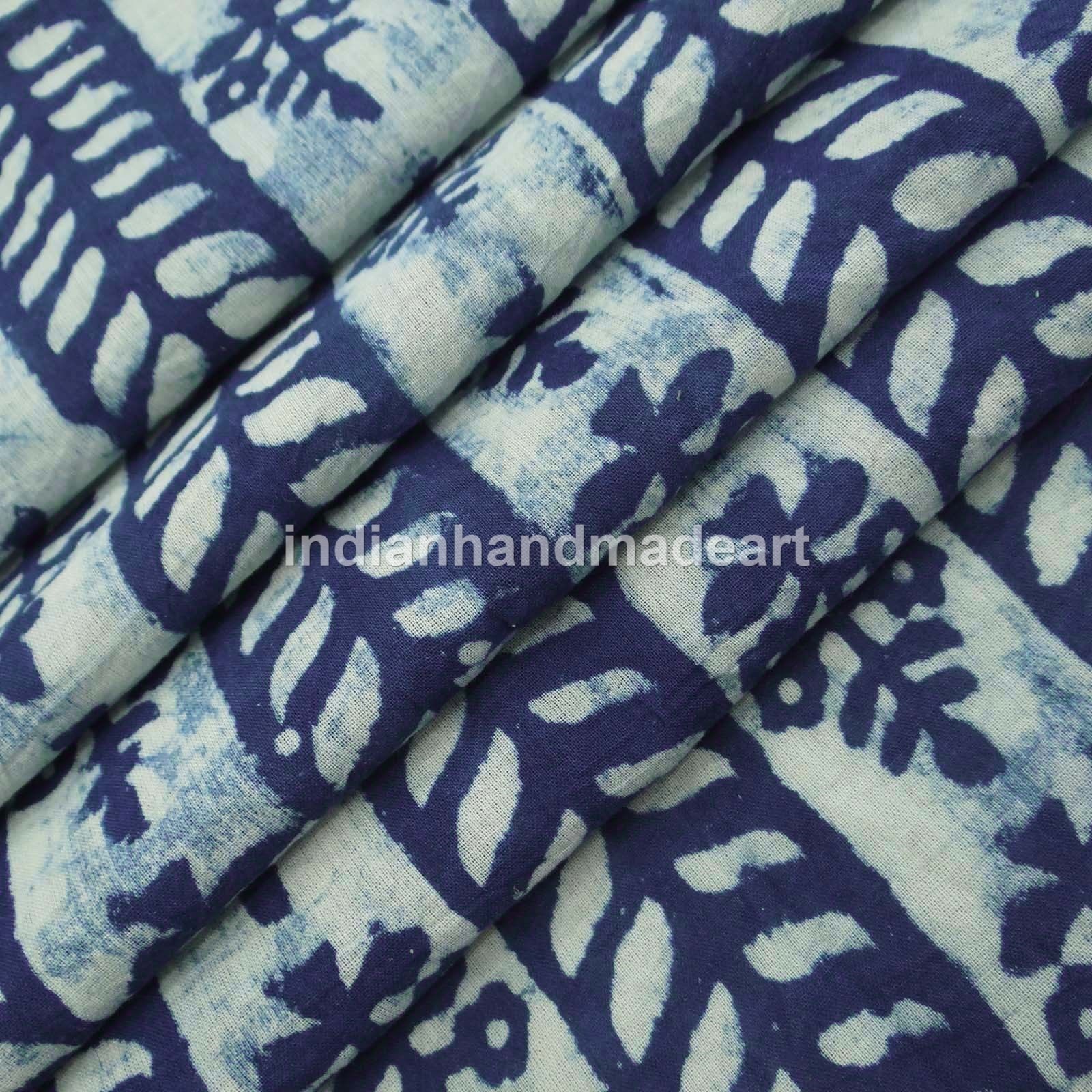 Handmade Block Print 100% Cotton Indigo Blue Fabric - 60x60 Thread Count, Hand Printed, Light Weight, Soft Texture, Washable For Garments & Home Decor