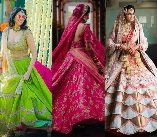Lehenga 749 - Multicolor Embroidered Modern Dress, Short Sleeves Style