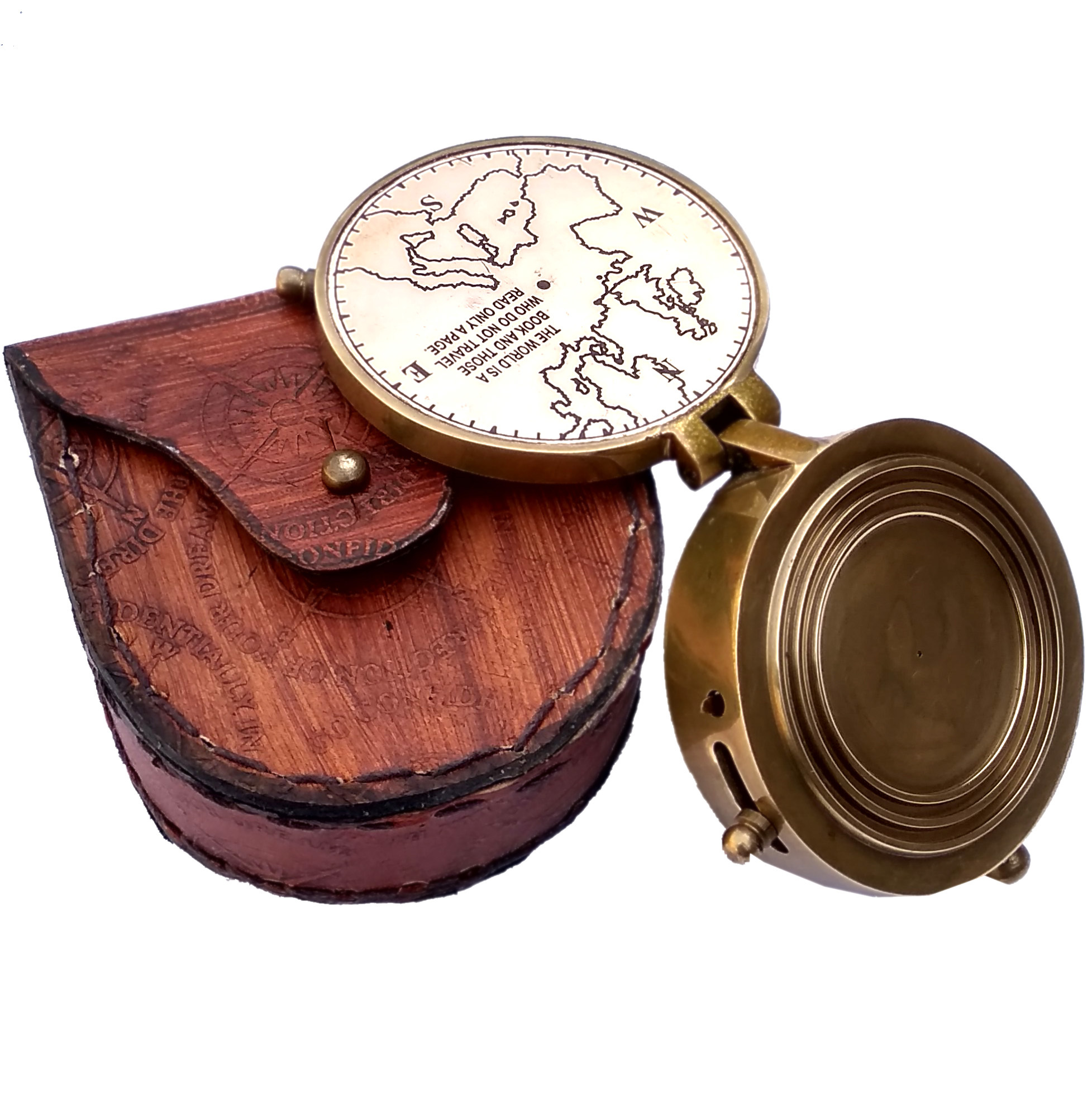 Antique Brass Compass - 2 Inch Solid Brass & Leather Case | Nautical Design, Magnetic Needle, Unique Gift For Collectors