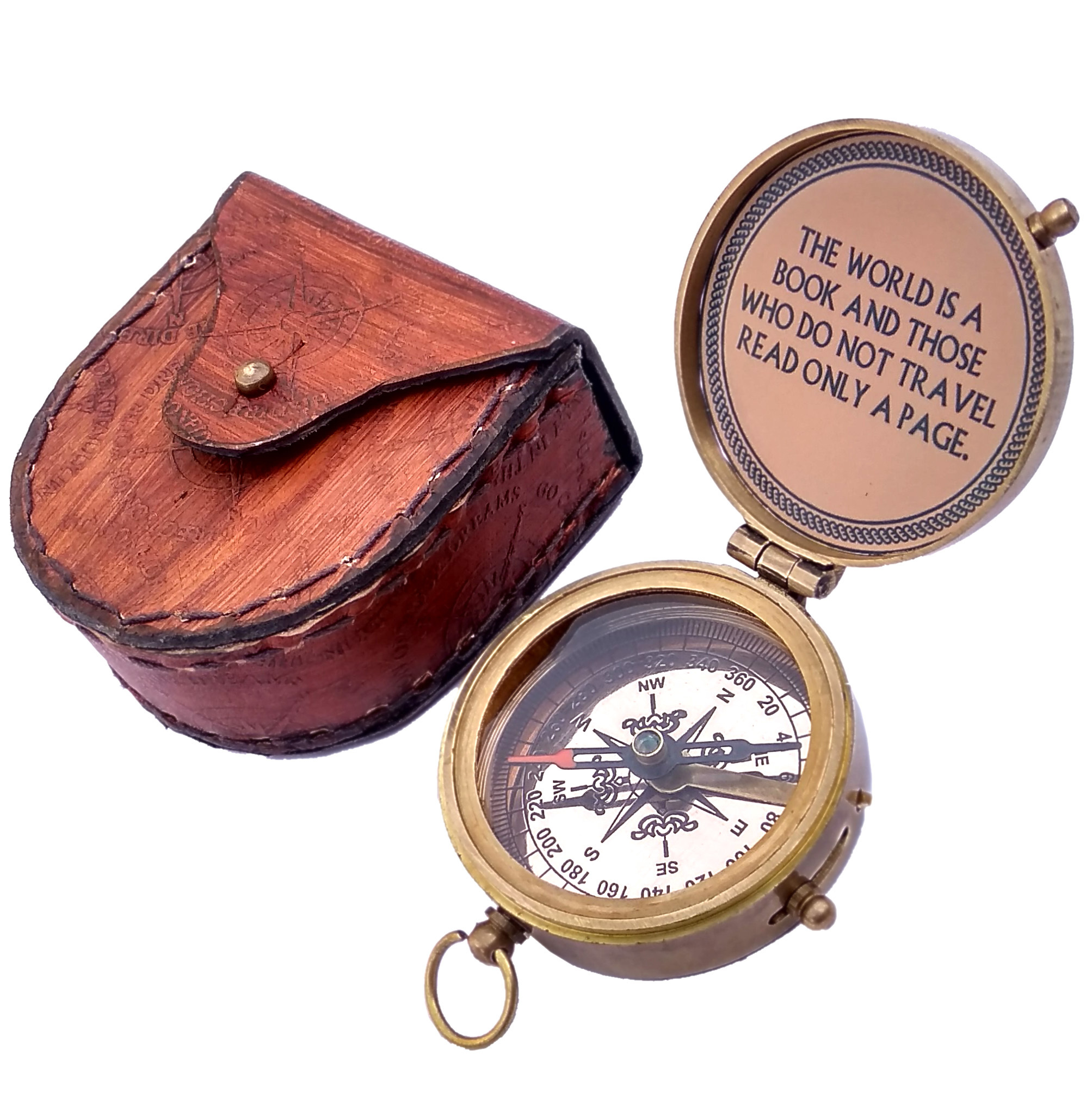 Antique Brass Compass - 2 Inch Solid Brass & Leather Case | Nautical Design, Magnetic Needle, Unique Gift For Collectors