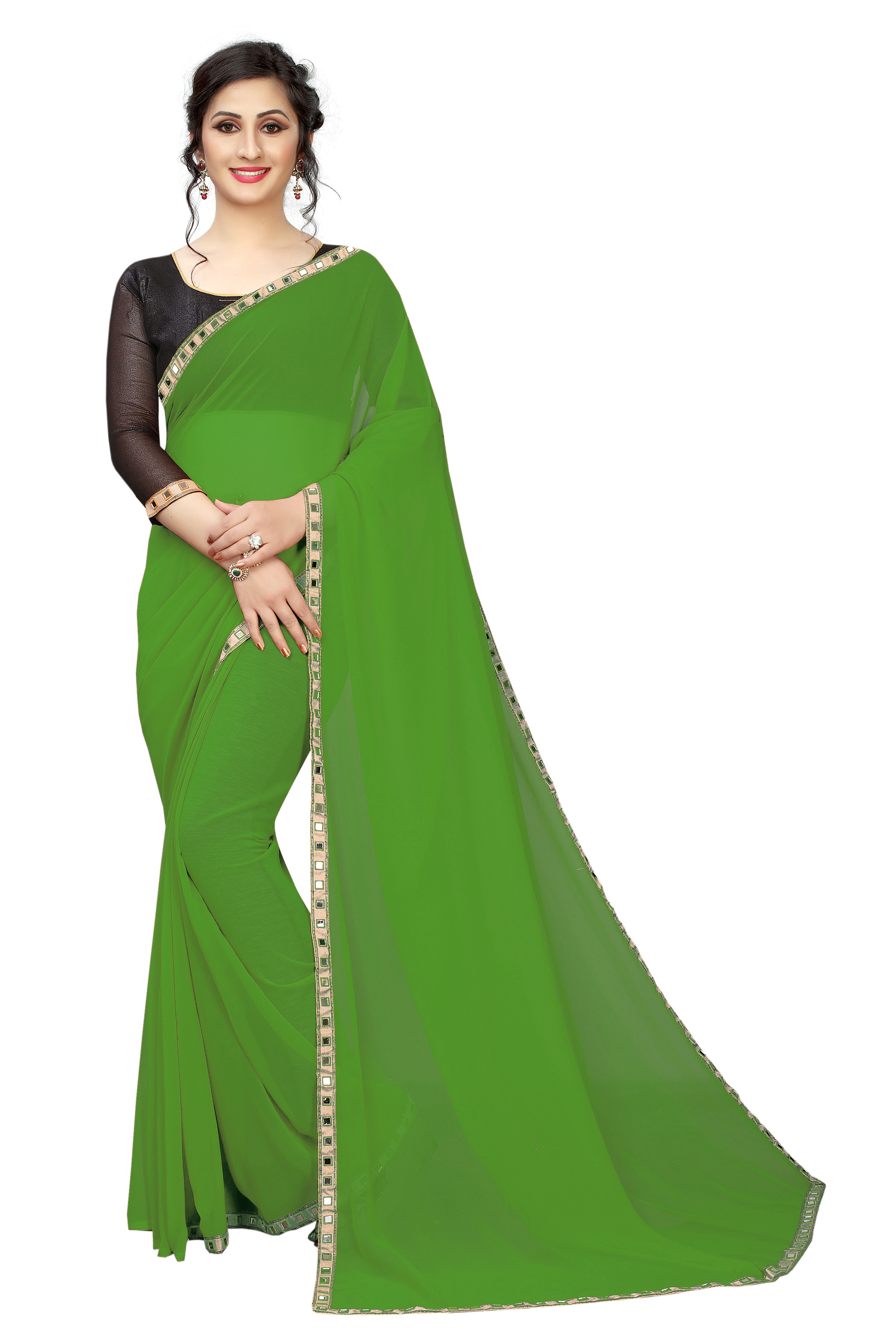 Georgette Printed Saree - Georgette Material, Color Variants: Green, Yellow, Red, Blue, Purple | Style: Bollywood, Suitable For All Seasons