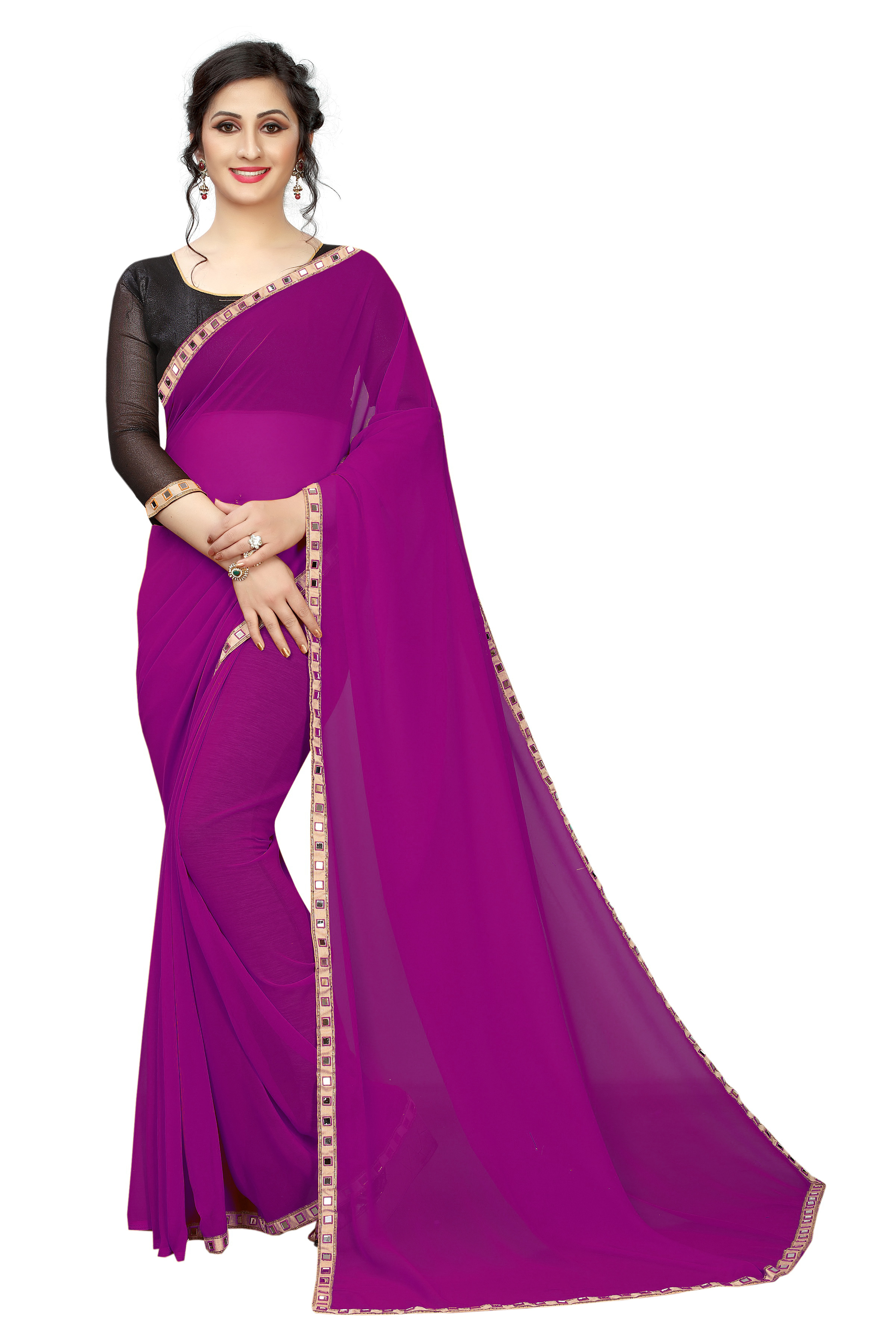 Georgette Printed Saree - Georgette Material, Color Variants: Green, Yellow, Red, Blue, Purple | Style: Bollywood, Suitable For All Seasons