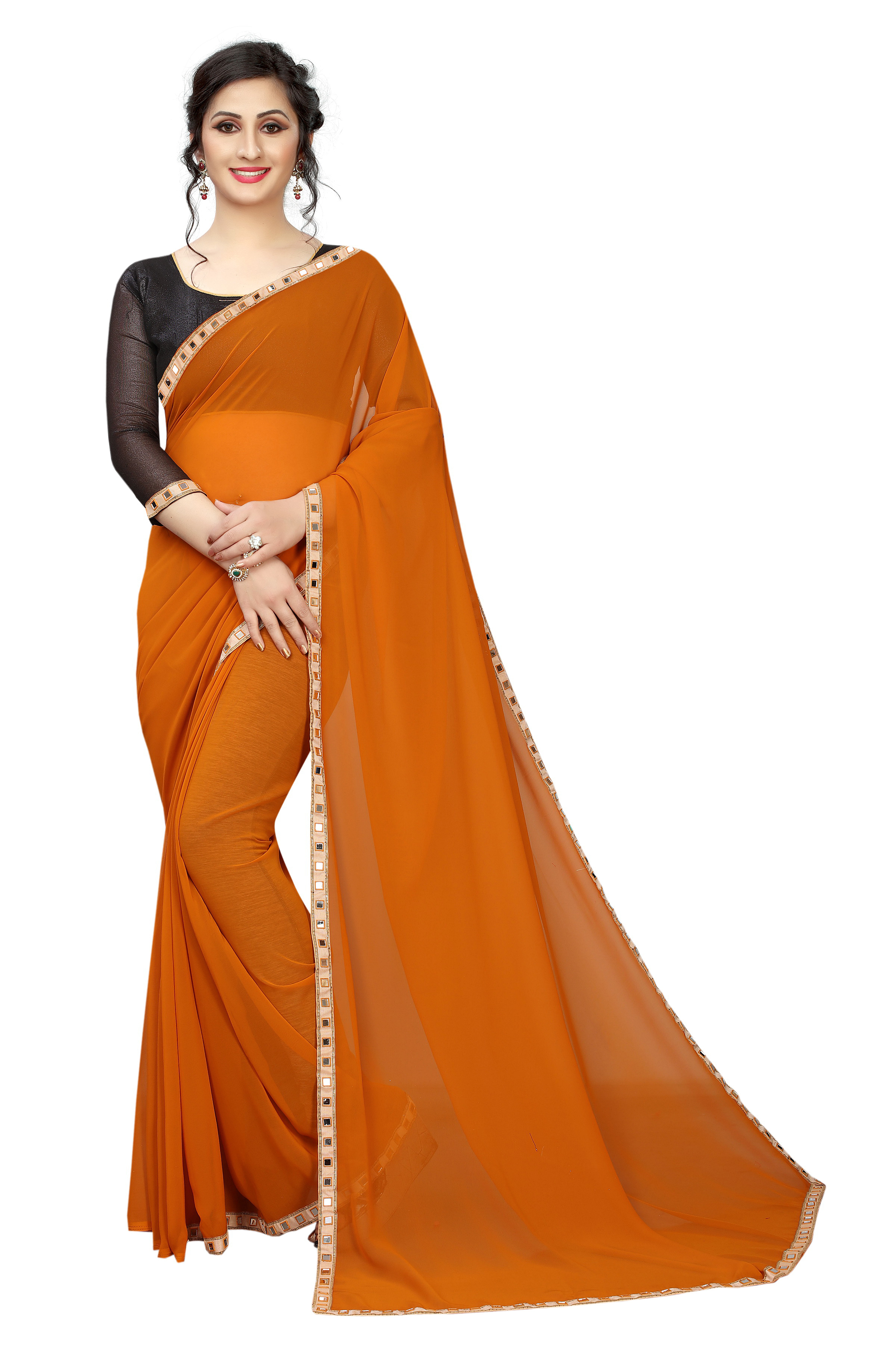 Georgette Printed Saree - Georgette Material, Color Variants: Green, Yellow, Red, Blue, Purple | Style: Bollywood, Suitable For All Seasons