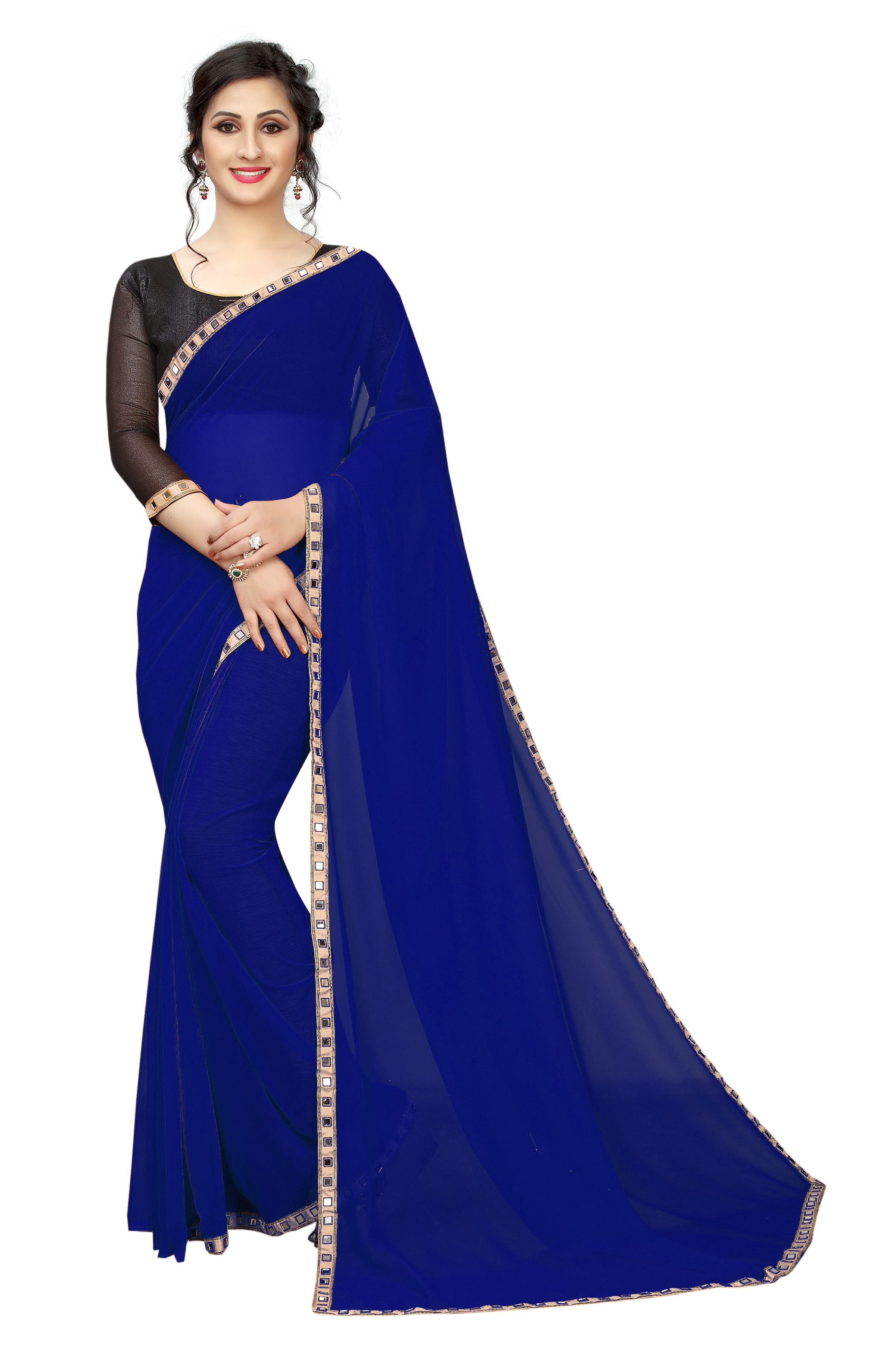 Georgette Printed Saree - Georgette Material, Color Variants: Green, Yellow, Red, Blue, Purple | Style: Bollywood, Suitable For All Seasons