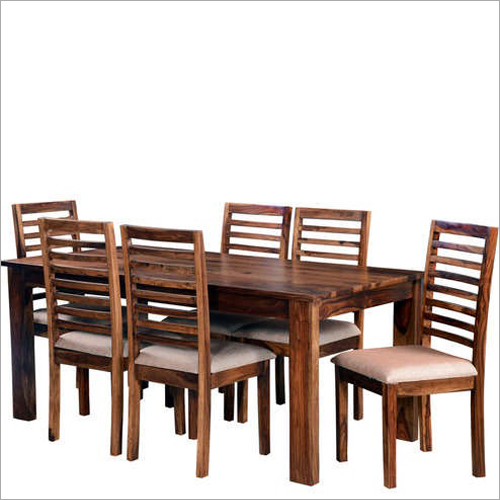 हस्तनिर्मित लकड़ी की डाइनिंग टेबल सिक्स सीटर सेट