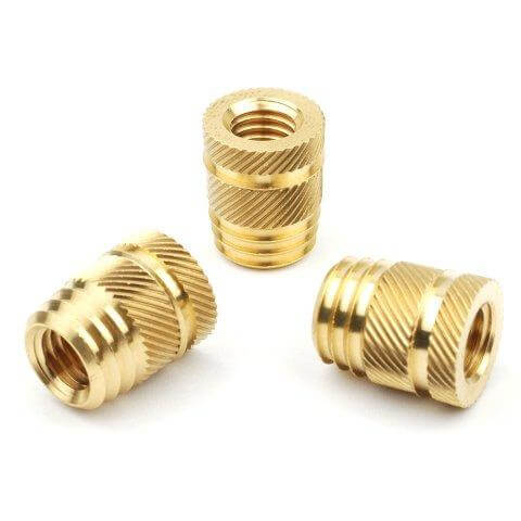 Brass Molding Inserts - Iso Metric & Various Thread Types | Electro-tinned & Nickel Finishes, Diamond And Straight Knurling, Blind/through Variants