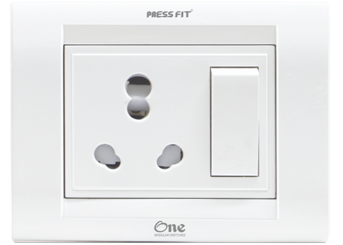 Pressfit One Modular 6/16 Amp. Switch Socket - Plastic, White | Child Lock Shutter, Smooth Finish, Easy Operation