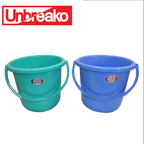 Plastic Bathroom Colour Bucket - Polypropylene, Various Sizes, Blue and Green | Rigid Structure, Broad Round Mouth, D Shape Handle for Easy Carrying