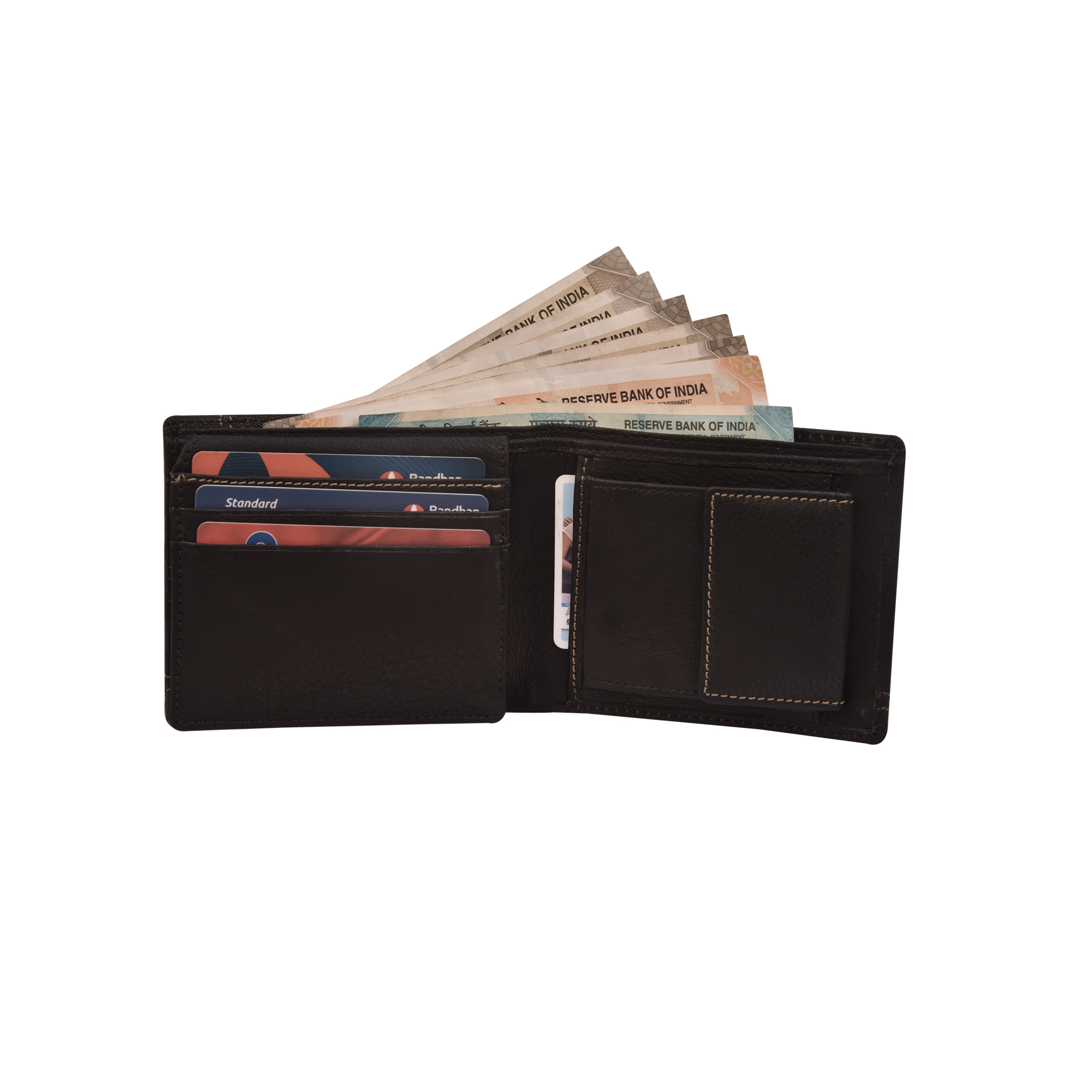 Mens Stitch Design Leather Wallet - Goat Leather, 11.5 X 9.5 X 2.76 Cm, Black | Rfid Blocking, 9 Card Slots, Coin Pocket, 2 Secret Pockets
