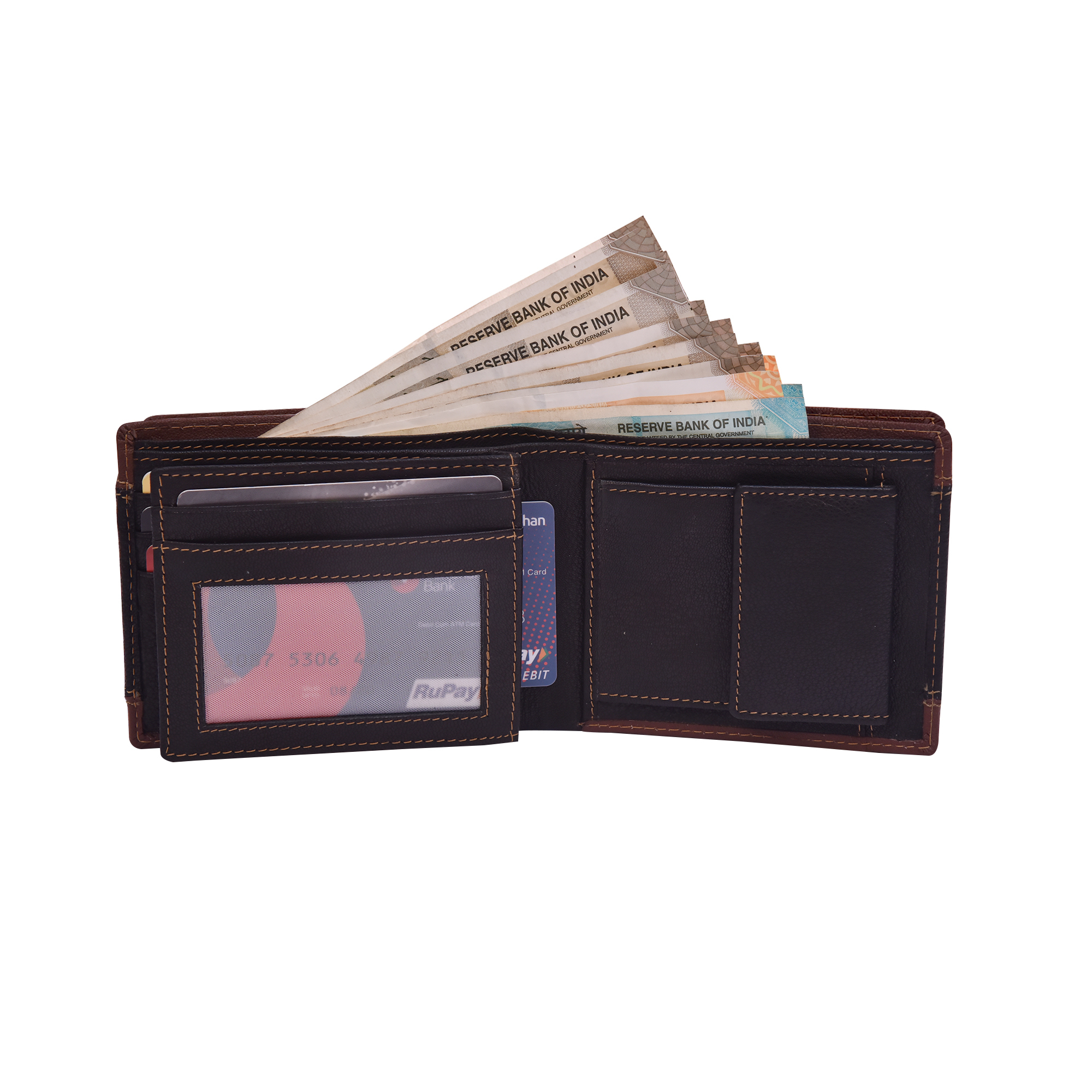 Men's Bi Fold Wallet - Genuine Goat Leather, 11.5 X 9.2 X 2 Cm, Black And Brown | Rfid Blocking, 4 Card Slots, Coin Pocket, Gift Boxed
