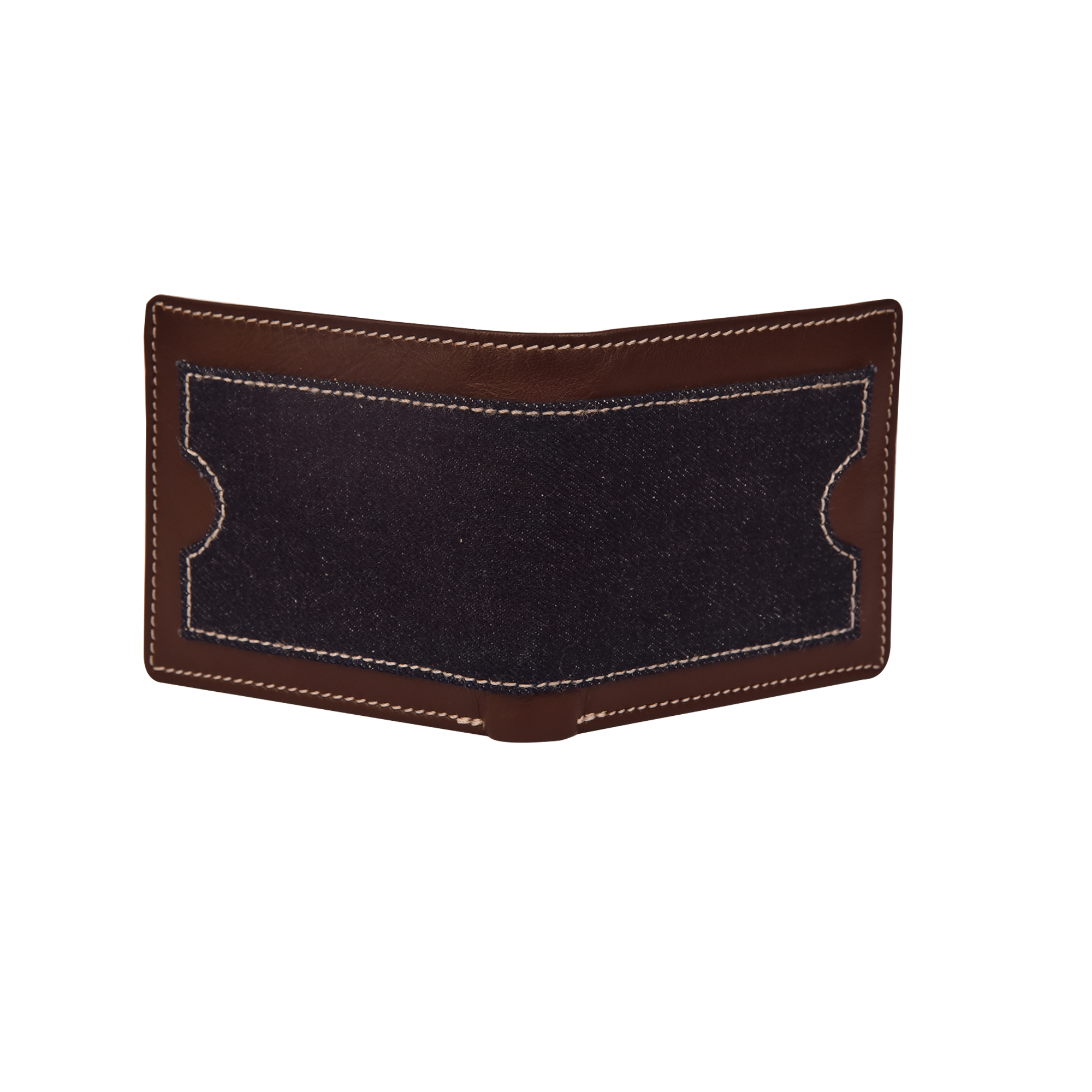 Mens Bi Fold Leather And Denim Wallet - Goat Leather & Canvas, 11 X 9.2 X 2.3 Cm, Dark Brown & Blue | Rfid Protection, Slim Fit, Gift Boxed