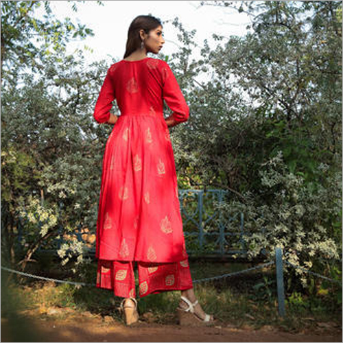 Ladies Palazzo Suit - Rayon, Size S-XL, Red | Stylish, Eye-Catchy, Durable, Comfortable, Printed, 44 Inches Length - Rayon, Size S-xl, Red