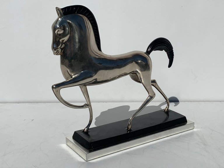 Metal Style Silvered Brass Etruscan Horse Sculpture