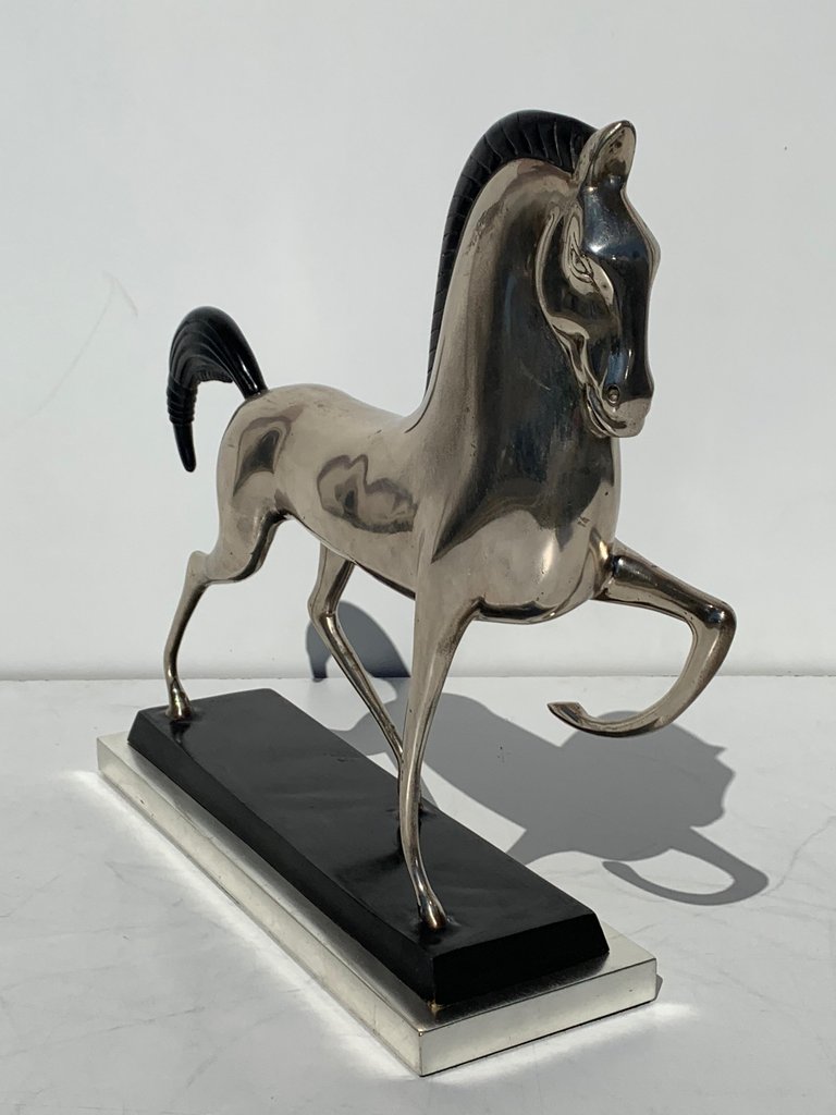 Metal Style Silvered Brass Etruscan Horse Sculpture