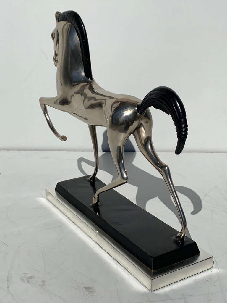 Metal Style Silvered Brass Etruscan Horse Sculpture