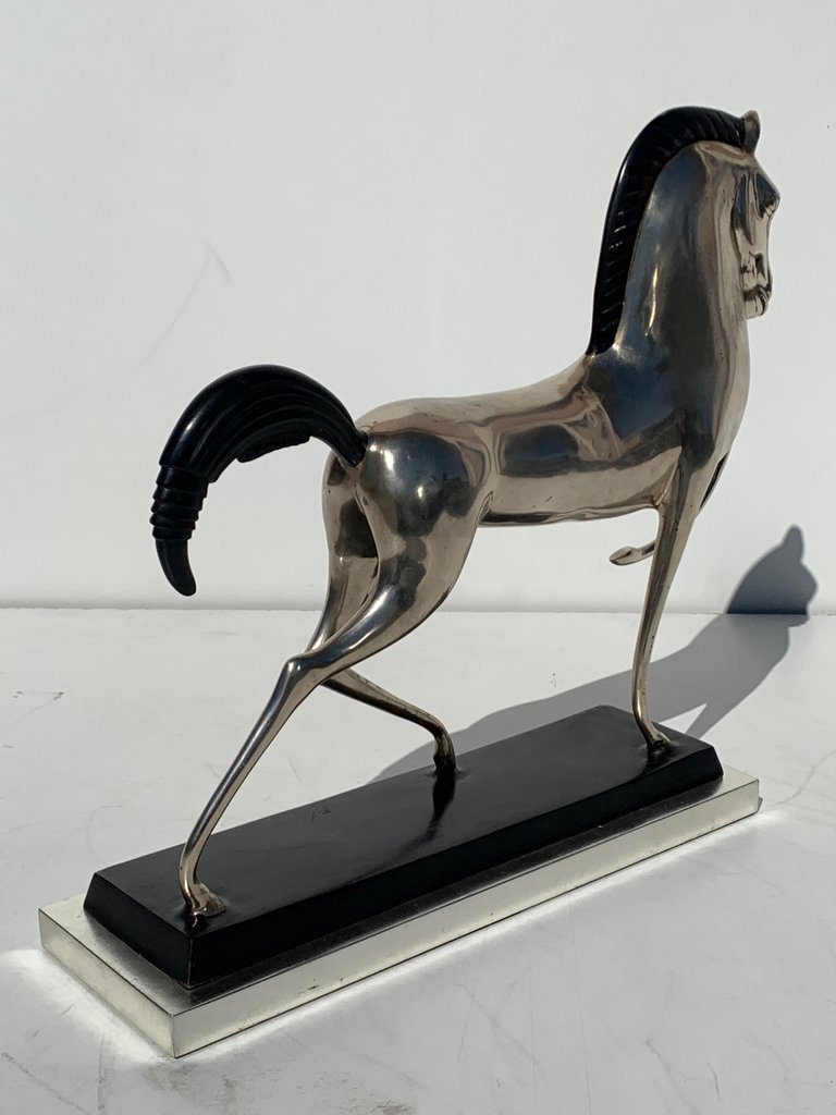 Metal Style Silvered Brass Etruscan Horse Sculpture