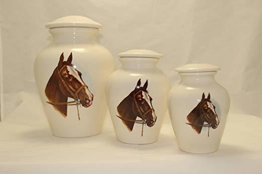 White Metal Horse Urn