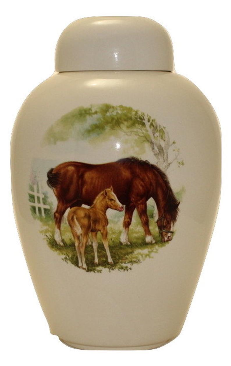White Metal Horse Urn