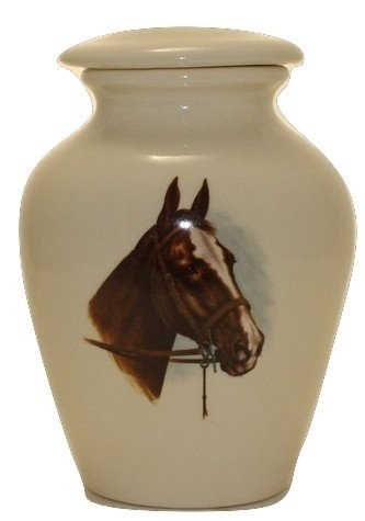 White Metal Horse Urn