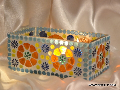 Crystal Glass Mosaic T Light Candle Holder