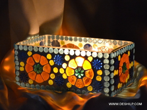 Crystal Glass Mosaic T Light Candle Holder