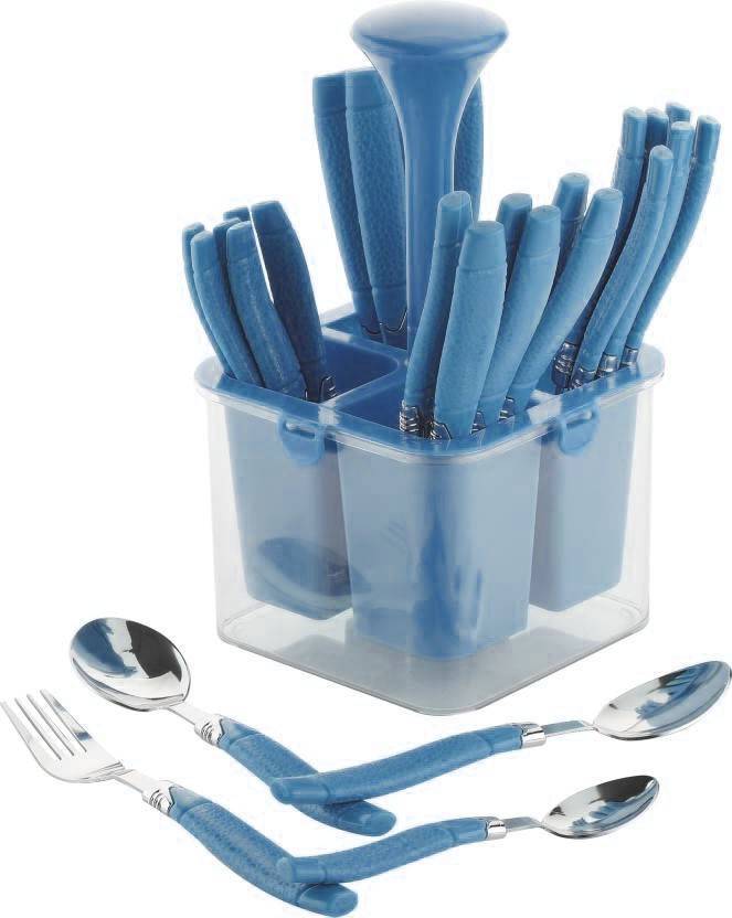 Cutlery Set With Container - Plastic Material, 24 Pieces, Square Shape, Brown, Orange, Green | Easy To Use, Eco-friendly, Sleek Design With 4 Partitions For Organized Storage