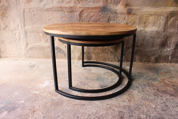 Handmade Industrial Iron Wooden Round Coffee Table