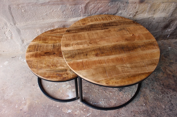 Handmade Industrial Iron Wooden Round Coffee Table
