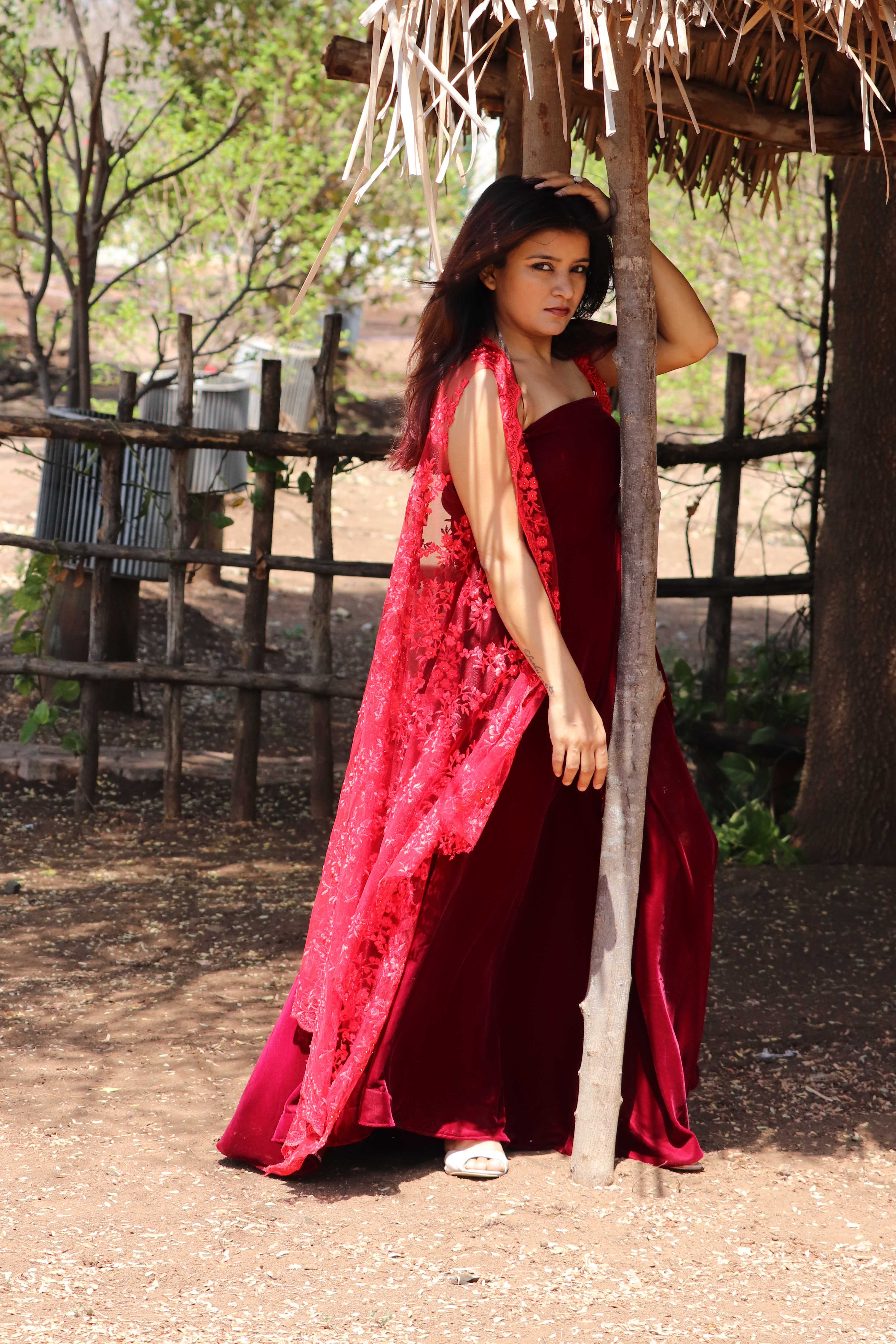 Anarkali - Spandex Medium Size | Maroon Full Sleeves Quick Dry Embroidered Pattern Casual Summer Ethnic Wear