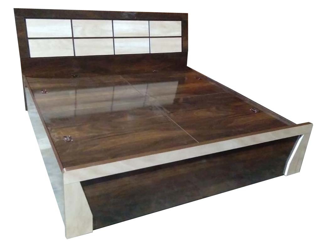 Wooden Double Bed - 72" X 78" | Termite Proof, Walnut & Brown Teak Finish, Elegant Design With Storage Boxes