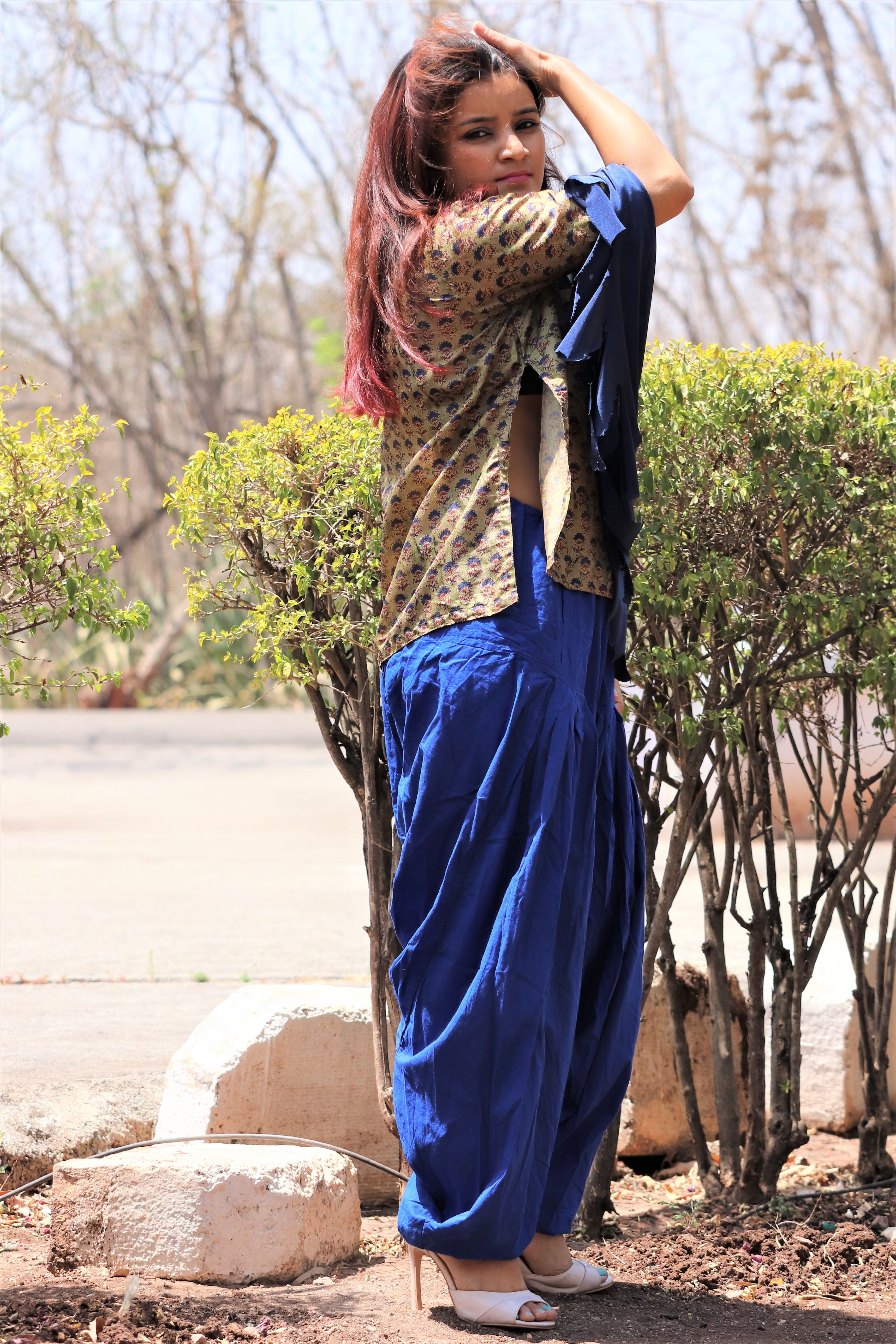 Olive Green Silk Printed Short Kurti - V-neckline, High Slits, Ruffled Bell Sleeves | Perfect For Summer Wear, Casual Style, Quick Dry Feature