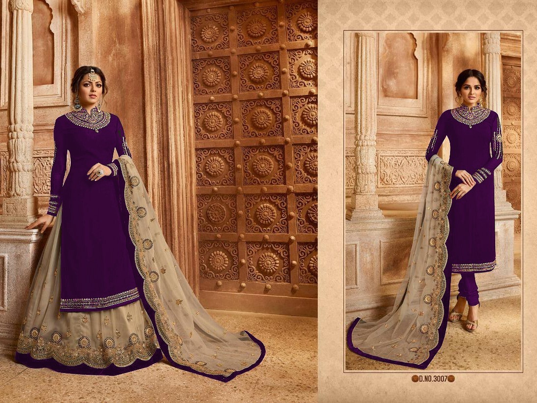 Mix Colour Designer Embroidered Suit With Lehenga