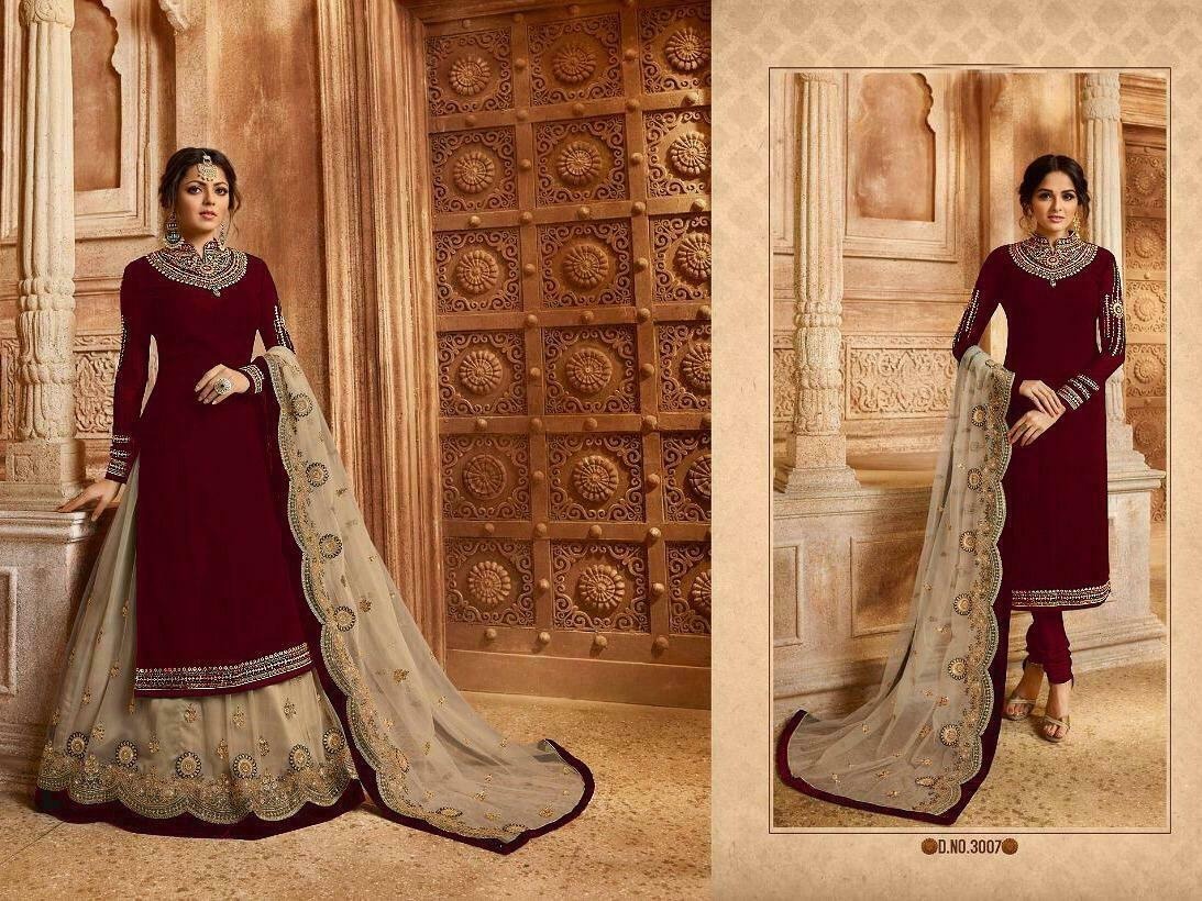 Mix Colour Designer Embroidered Suit With Lehenga