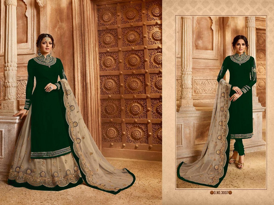 Mix Colour Designer Embroidered Suit With Lehenga